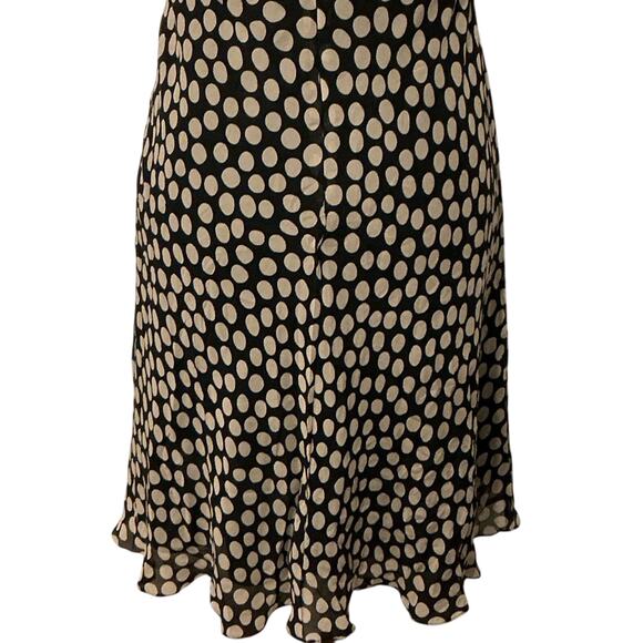 Adrianna Papell Petites Black Tan Polka Dot 100% Silk Y2K Midi Dress Size 10P - Picture 8 of 9